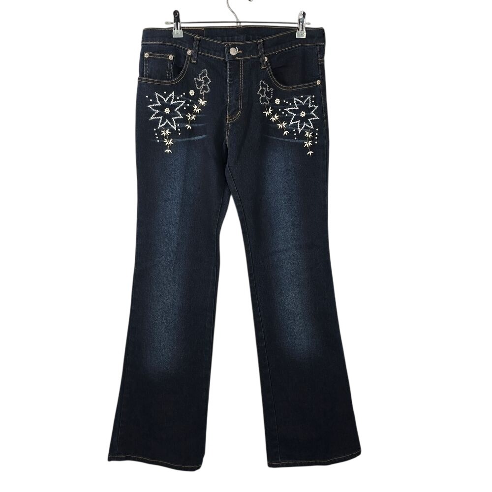 NWC Needlework Jeans Sonny Chugani Dark Wash‎ Beaded Butterfly Bootcut Size 34